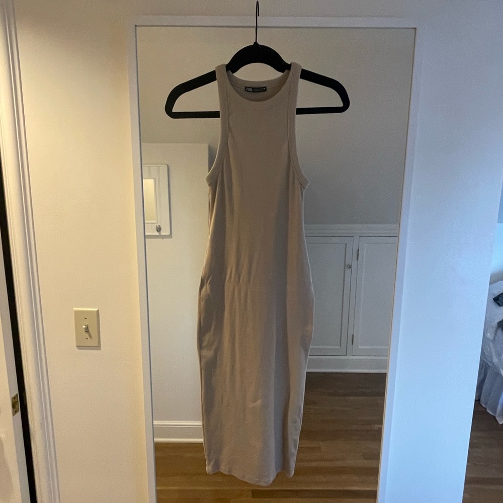 Zara tan bodycon dress. Size Small